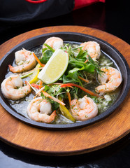 Fried shrimps on a pan