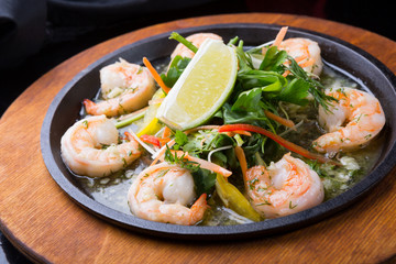 Fried shrimps on a pan