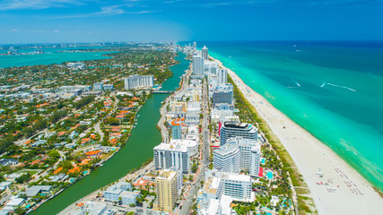 Aerial view city Miami Beach, South Beach, Florida, USA.