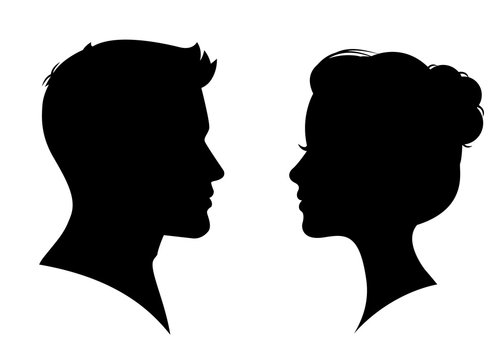 Man and woman silhouette face to face – vector