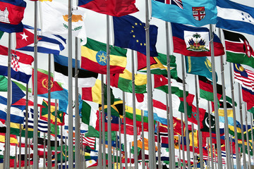 Fototapeta premium Bunch of Flags on the International Exhibition