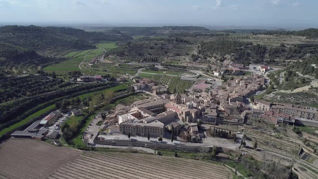 Aerial view of town Vallbona de les Monges Catalonia Spain