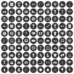 100 boxing icons set in simple style white on black circle color isolated on white background vector illustration