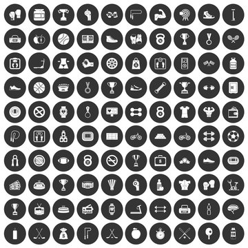 100 boxing icons set in simple style white on black circle color isolated on white background vector illustration