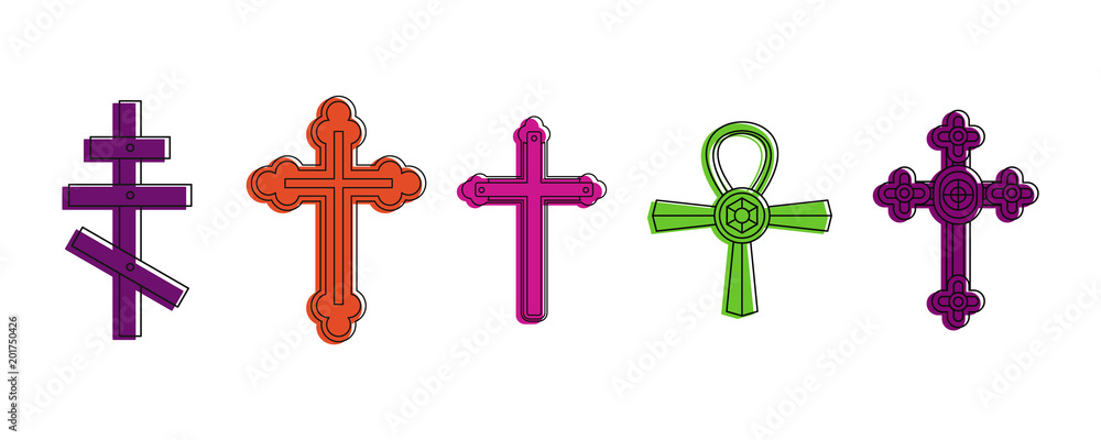 Aufkleber cross icon set. color outline set of cross vector icons for web design isolated on white background