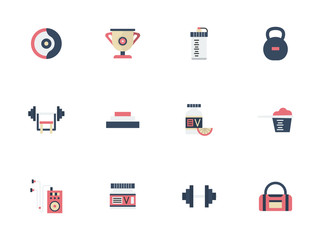 Sports and dieting flat color vector icons set