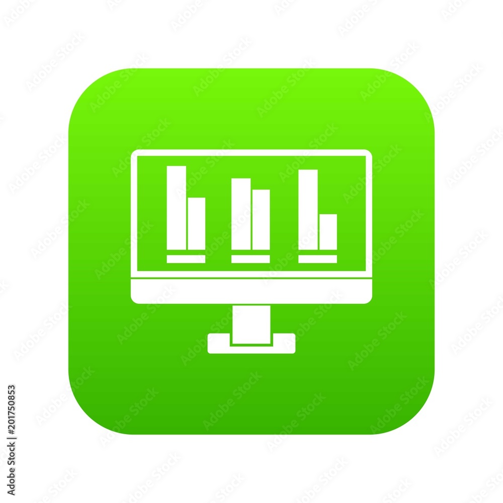 Poster business graph at computer screen icon digital green for any design isolated on white vector illustr