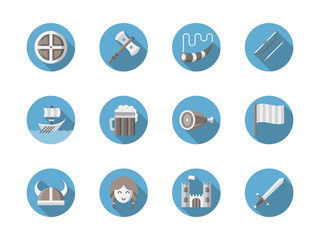 Fototapeta premium Viking set flat round vector icons