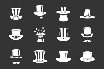 Top hat icon set vector white isolated on grey background 
