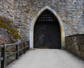 The gothic castle wooden gate