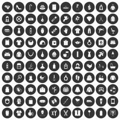 100 woman icons set in simple style white on black circle color isolated on white background vector illustration
