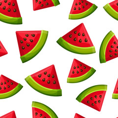 Seamless vector pattern with watermelon slices. Vector illustration.