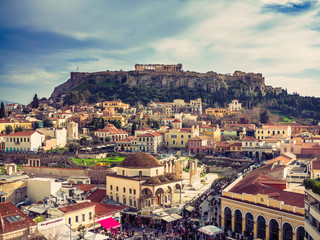  View of Athens city with Lycabettus hill in the background. view of Athens city with Plaka...