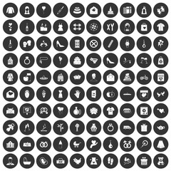 100 woman happy icons set in simple style white on black circle color isolated on white background vector illustration