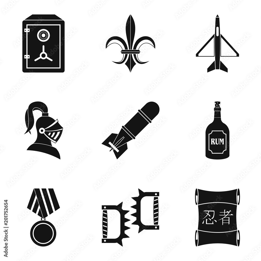 Poster ordnance icons set. simple set of 9 ordnance vector icons for web isolated on white background