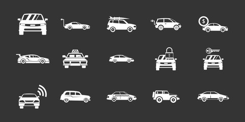 Car icon set vector white isolated on grey background 