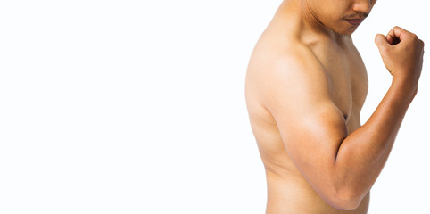 Fototapeta premium A men is lifting weights.