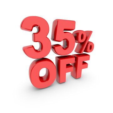 35 percent off promotion. Discount sign. Red text is isolated on white.