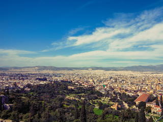 View of Athens city with Lycabettus hill in the background. view of Athens city with Plaka neighborhood
