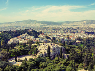 View of Athens city with Lycabettus hill in the background. view of Athens city with Plaka neighborhood