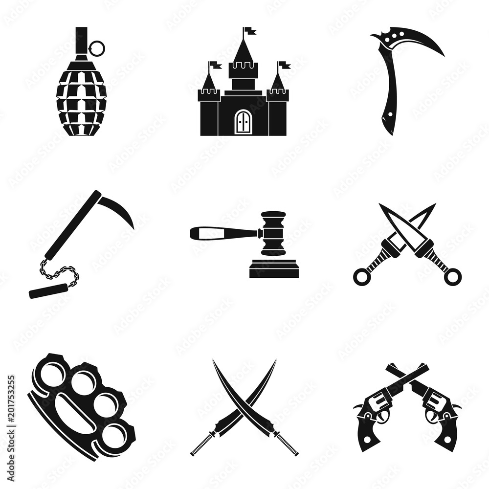 Poster weapon proficiency icons set. simple set of 9 weapon proficiency vector icons for web isolated on wh