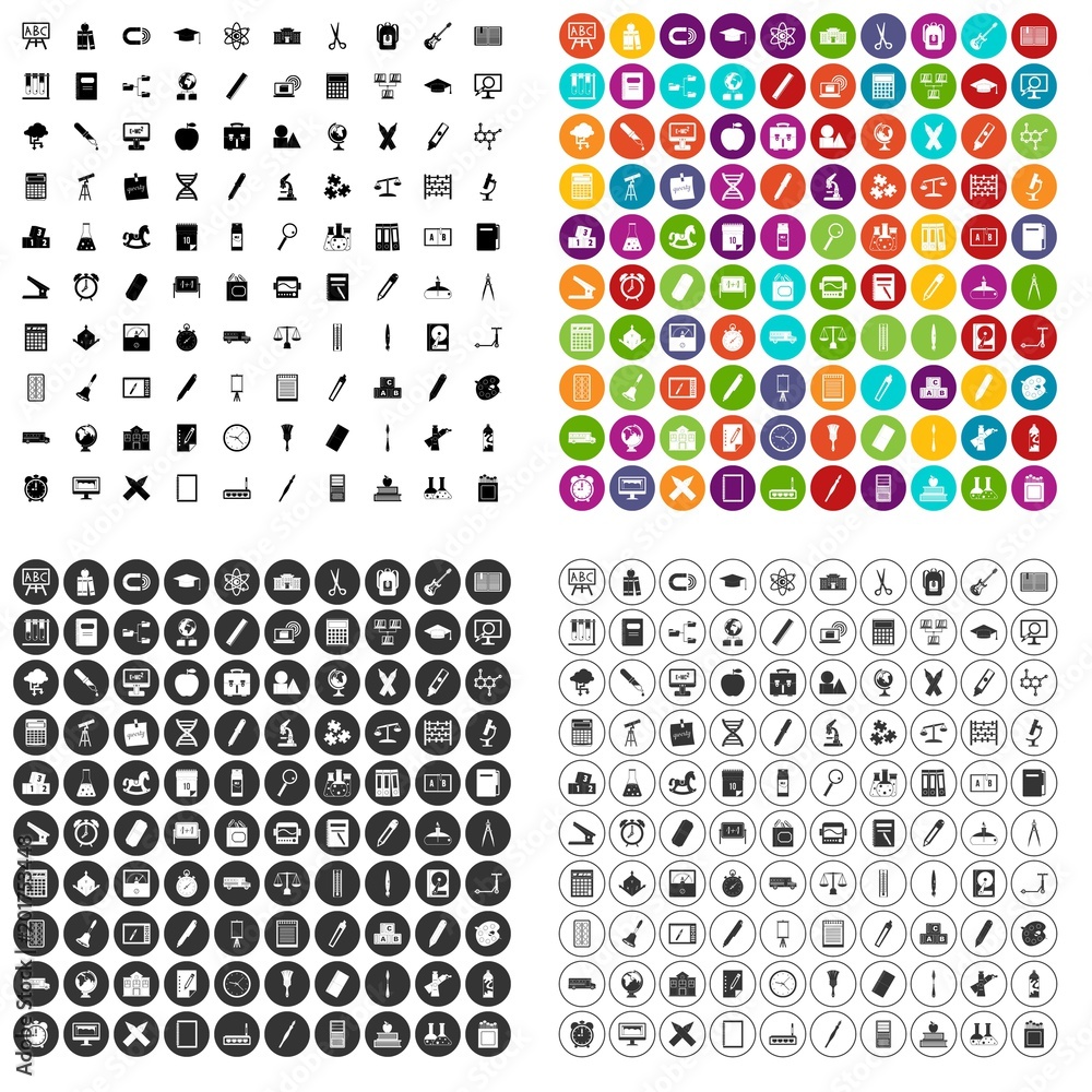 Poster 100 classroom icons set vector in 4 variant for any web design isolated on white