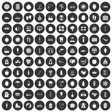100 women health icons set in simple style white on black circle color isolated on white background vector illustration