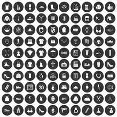 100 womens accessories icons set in simple style white on black circle color isolated on white background vector illustration