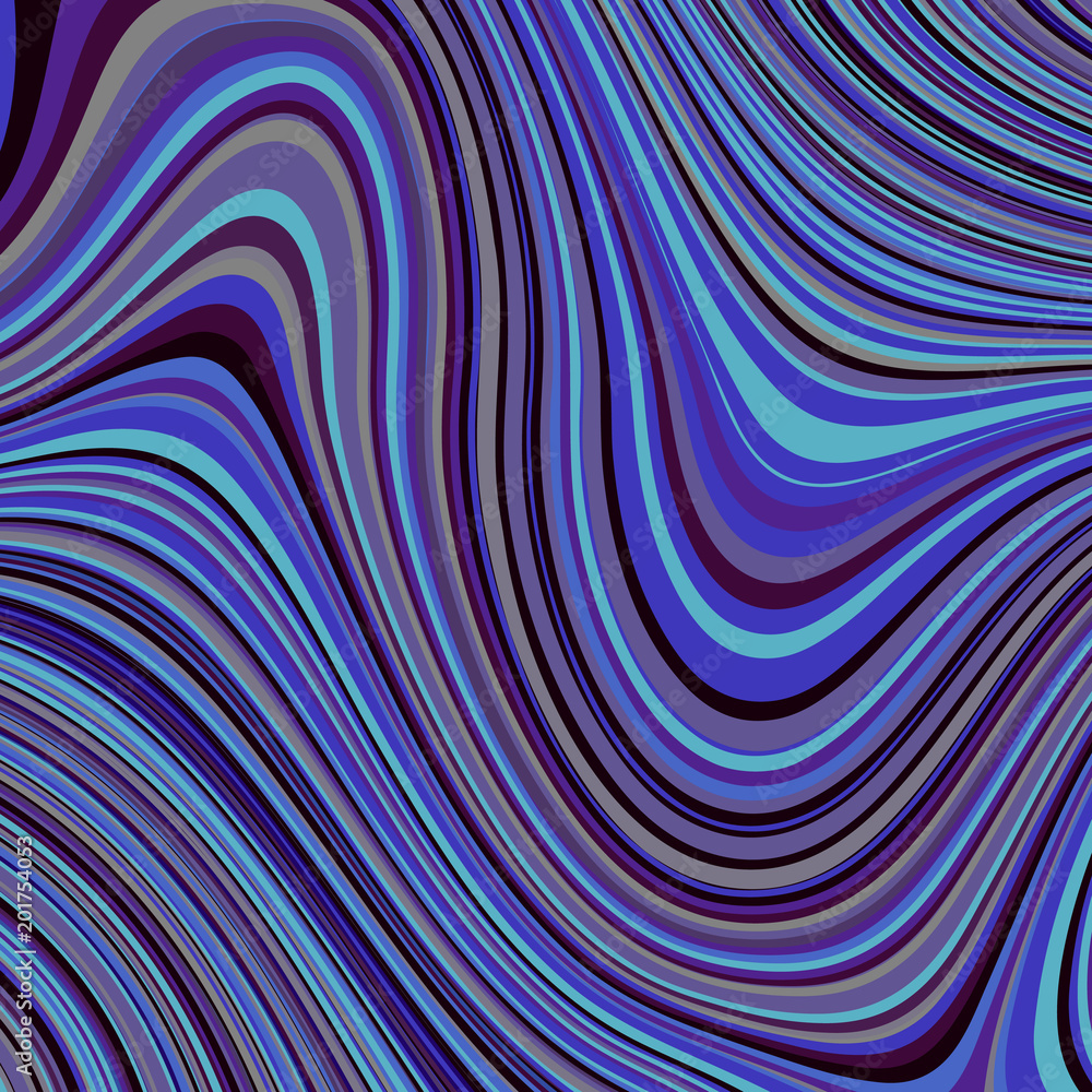 Poster Navy blue vector pattern. Curved wavy psychedelic irregular lines. Pattern based on fractal image.