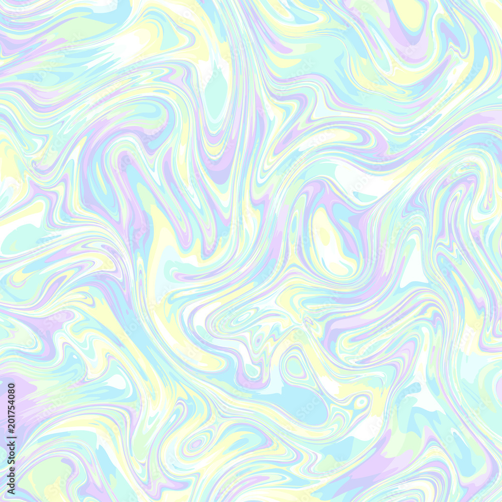 Fototapete Abstract vector pattern. Curved wavy psychedelic random lines. Holographic colors.