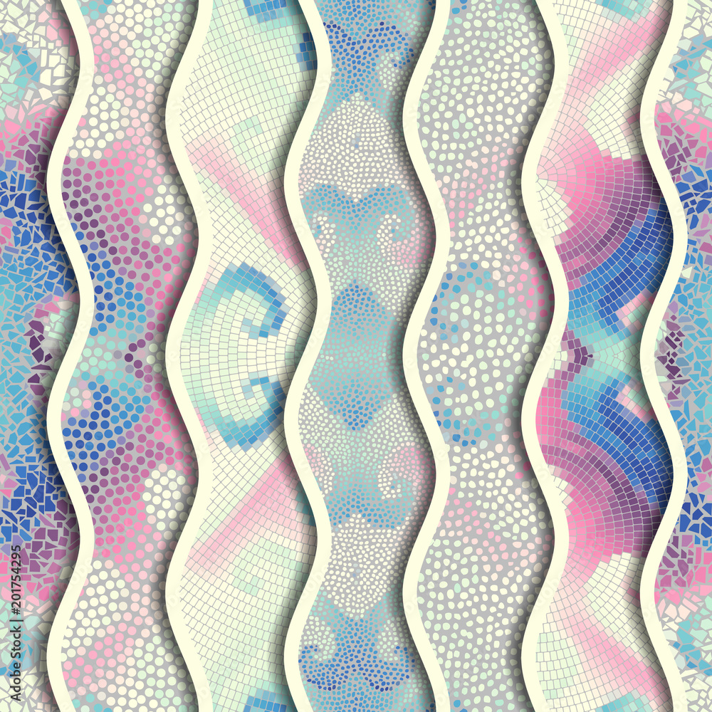 Aufkleber Ornate seamless texture background. Relief waves of ornamental mosaic tile patterns. Different mosaic textures. Vector image.