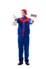 Young painter contractor isolated on white background