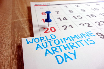 World Autoimmune Arthritis Day marked on calendar - Sunday, 20 May 2018