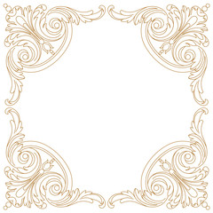 Golden vintage border frame engraving with retro ornament pattern in antique baroque style decorative design. Vector