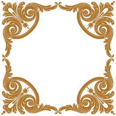 Golden vintage border frame engraving with retro ornament pattern in antique baroque style decorative design. Vector