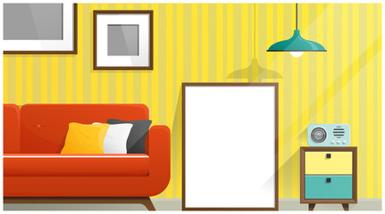 Mock up poster frame in living room , Interior background , vector , illustration