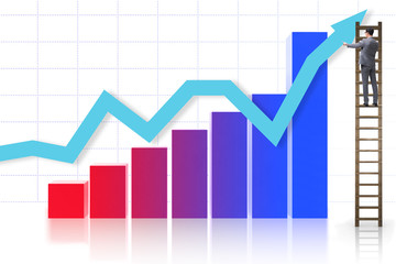 Businessman climbing towards growth in statistics