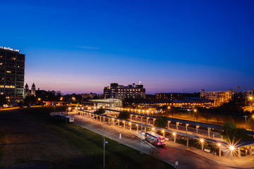 Fototapeta na wymiar City and bus station at night