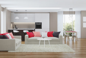Modern house interior. 3D rendering.
