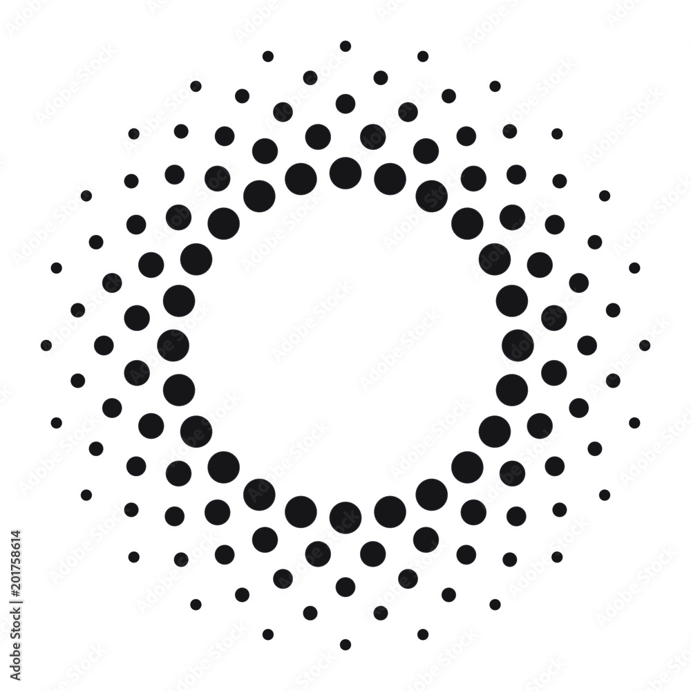 Poster halftone effect vector pattern. black abstract round frame, halftone dots, logo, emblem, design elem