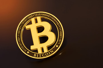 Gold bitcoin coin stacked against a dark background close-up. Bitcoin cryptocurrency. Bitcoin crypto-currency. Anonymous. BTC                            