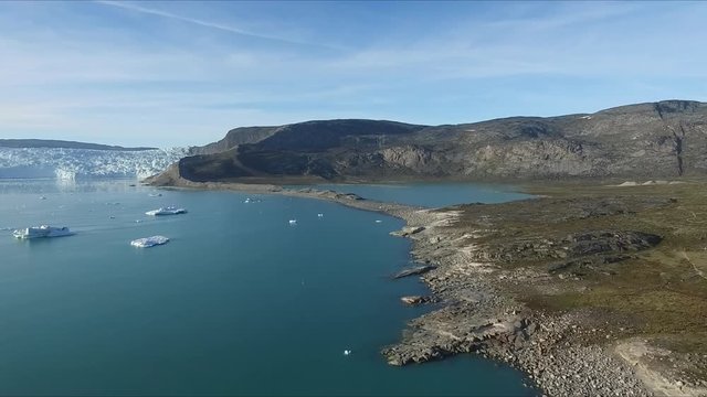 Greenland. Flight on a drone near the glacier Eqip Sermia