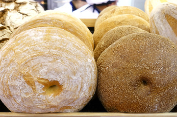 Close-up different kinds of bread as background.