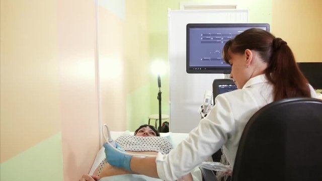 Professional doctor screening of pregnant woman by ultrasound