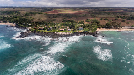 High angle view of the coastline on the north shore of Oahu Hawaii