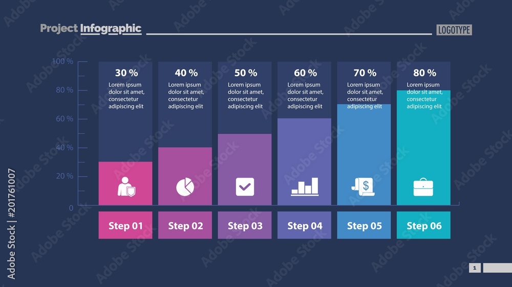 Poster six columns bar chart slide template