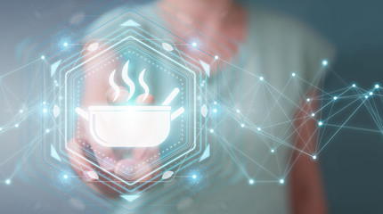 Businesswoman using application to order home made food online 3D rendering