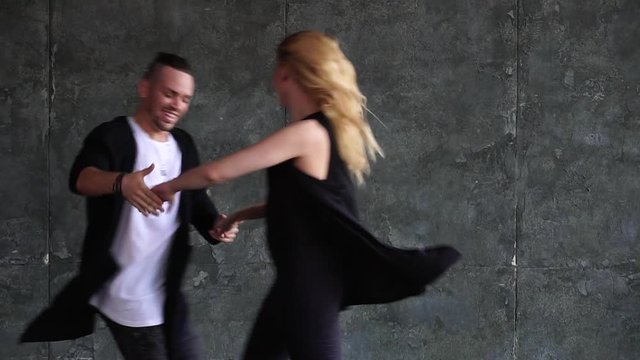 Professional couple of dancers studio. Brazilian zouk. slow-motion