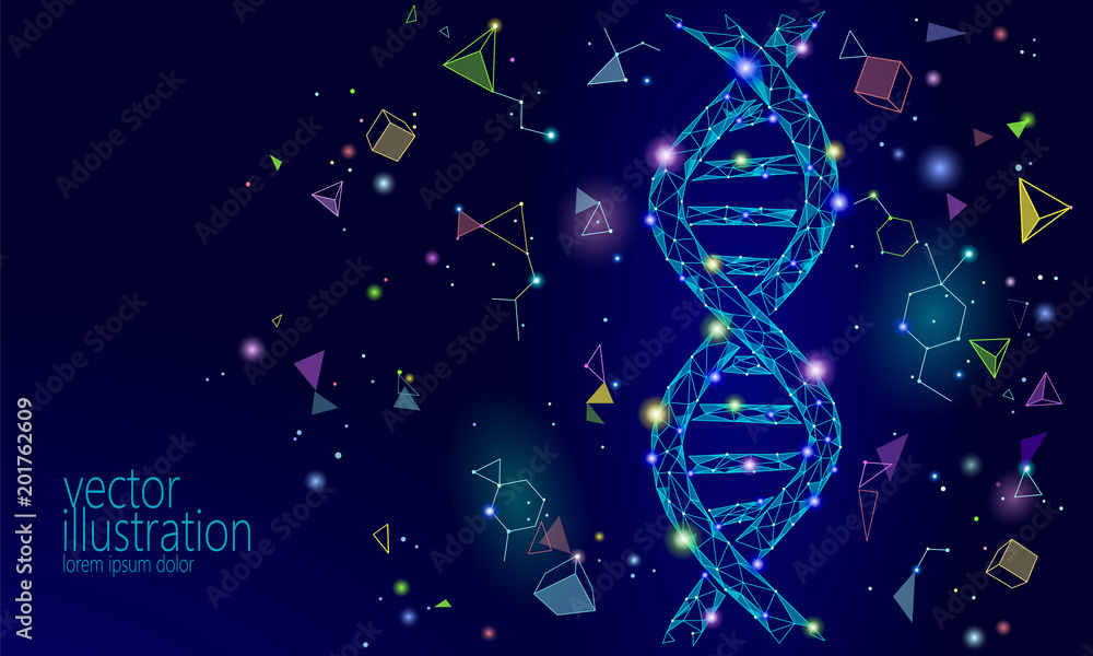 Aufkleber dna 3d chemical molecule structure low poly. polygonal triangle point line healthy cell part. micros