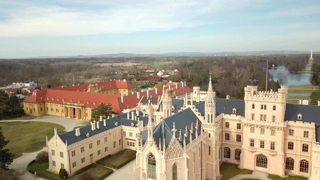 Flight over the palace of Lednice, Czech Republic